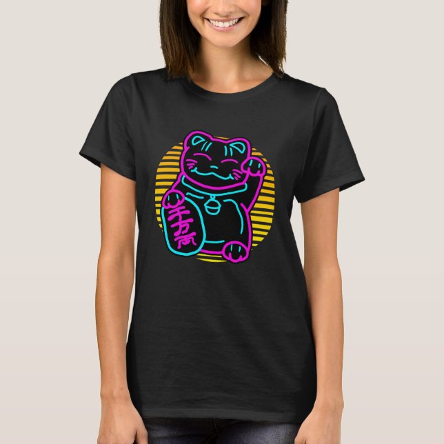 Cute Cat Maneki Neko Japansk Välkomstkitten T Shirt (Framsida)