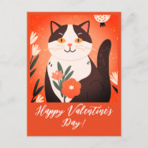 Cute Cat med blommor Glans Alla hjärtans dag