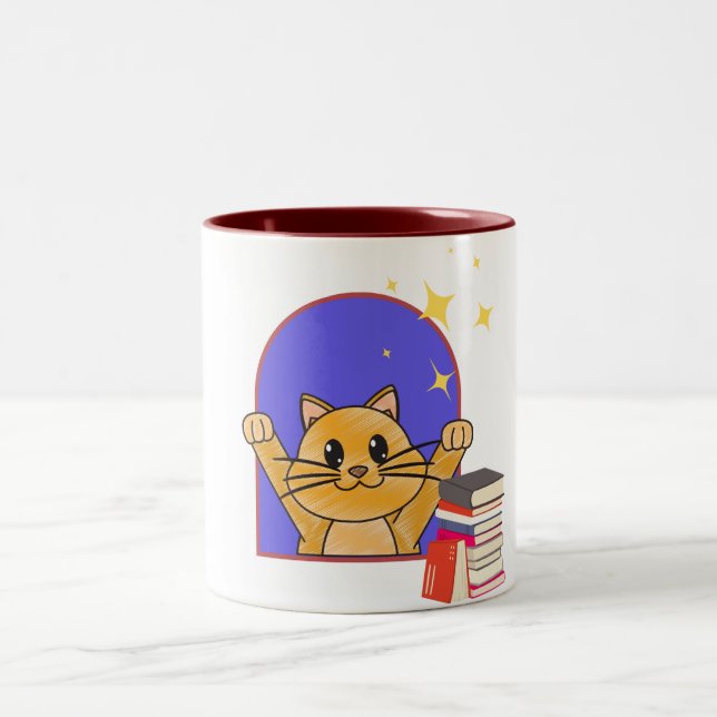 Cute Cat med Bokar Mugg (Center)