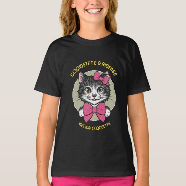 Cute Cat med Bows T Shirt (Framsida)