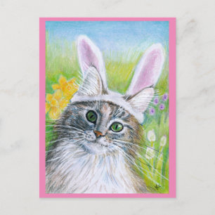 Cute Cat med Bunny Hat Vår rosa vykort