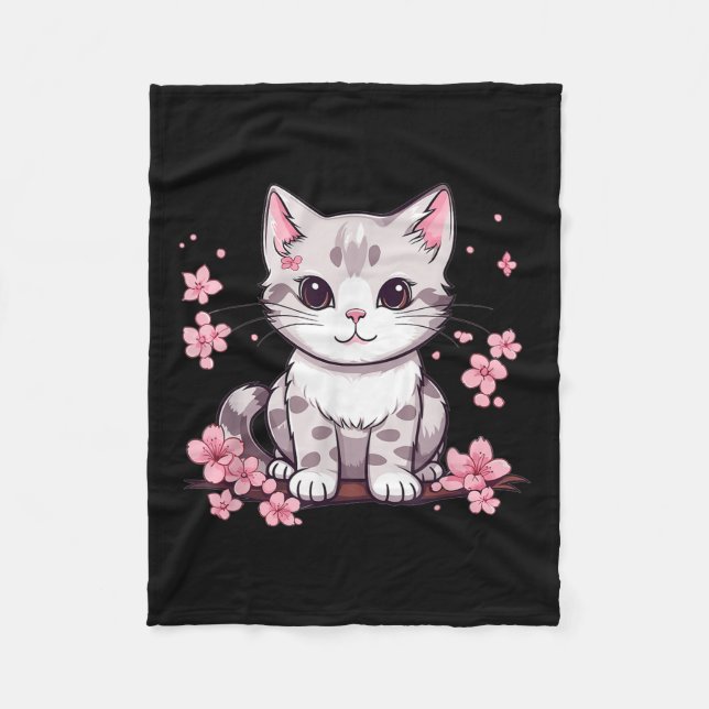 Cute Cat med Cherry Blommars I Kids Cat Fleecefilt (Framsidan)