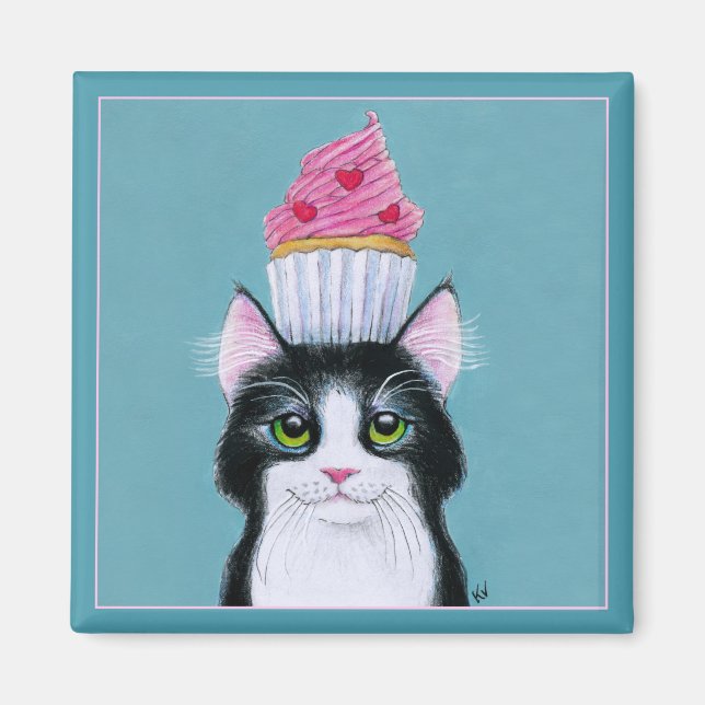 Cute Cat med cupkakmagnet Magnet (Framsidan)