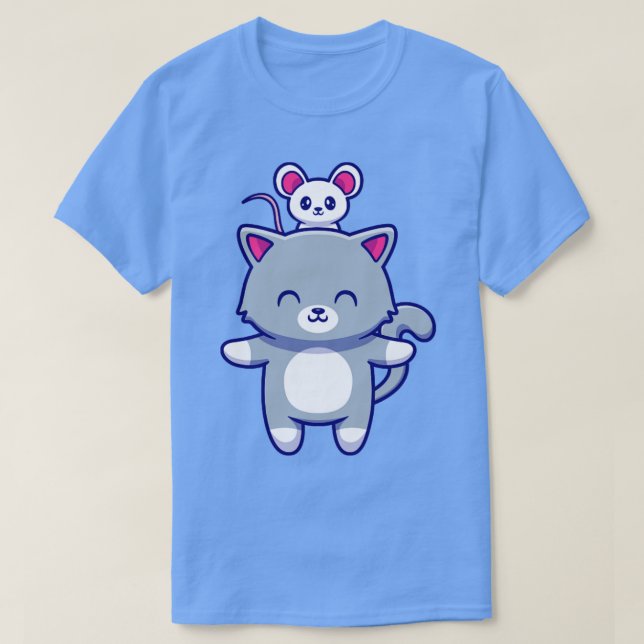 Cute Cat med cute Mouse T Shirt (Design framsida)