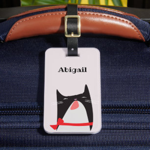 Cute Cat med en Beau Tie-Tecknad Bagagebricka