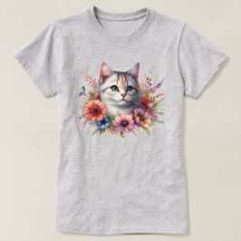 Cute Cat med Flowers Cat Lovers T Shirt