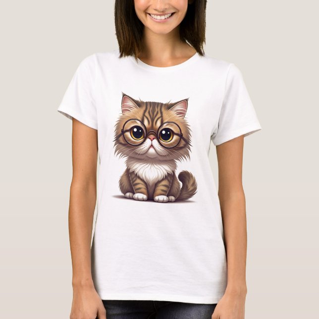 Cute Cat med glasögon T-shirt (Framsida)