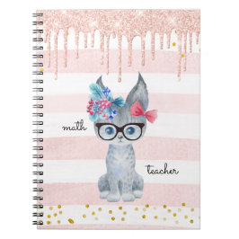 Cute Cat med Glass Math Teacher Notebook Anteckningsbok