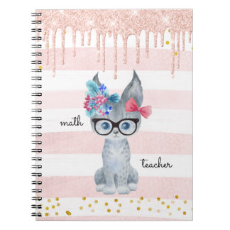 Cute Cat med Glass Math Teacher Notebook Anteckningsbok