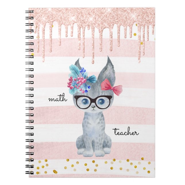 Cute Cat med Glass Math Teacher Notebook Anteckningsbok (Framsidan)