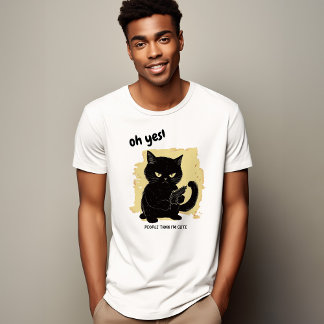 Cute Cat med Gun | Lustigt Elak Kat T Shirt