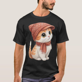 Cute Cat med hatt, scarf, Pastel Färg T Shirt