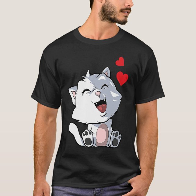 Cute Cat med hjärdar 2 T Shirt (Framsida)