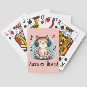 Cute Cat med hörlurar Kawaii Music Älskare Art Casinokort
