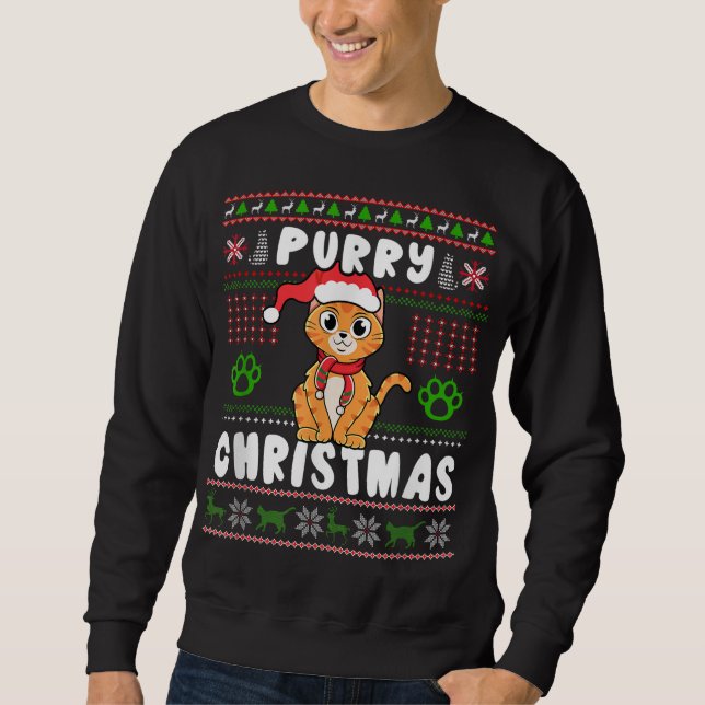 Cute cat med jultomten i purr ful christmas lång ärmad tröja (Framsida)