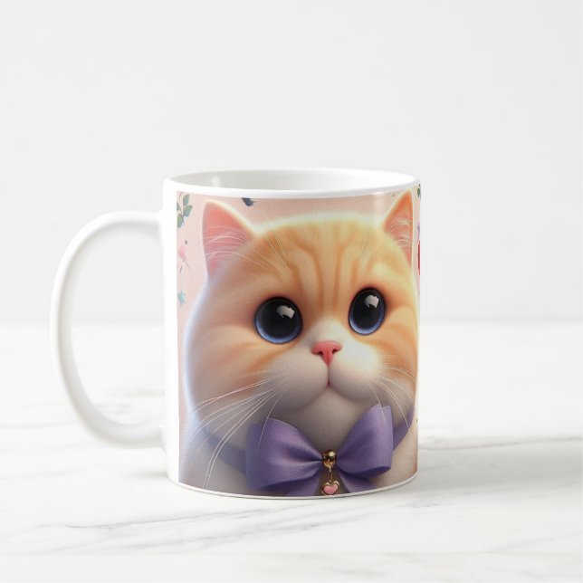 Cute Cat med Lila Bow Mugg (Vänster)