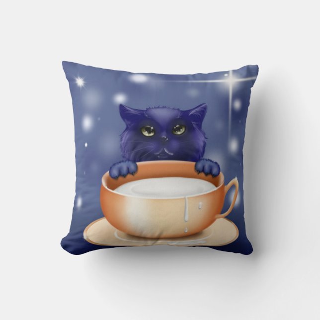 Cute Cat med Mjölk Cushion Kudde (Framsida)