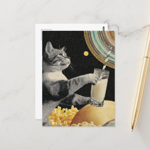 Cute Cat med Mjölk i rymden Vykort
