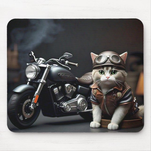 Cute Cat med motorcykelns musknapp Musmatta (Framsidan)