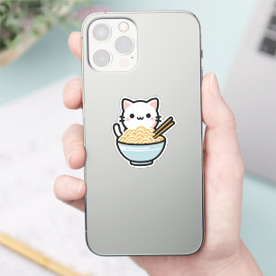 Cute Cat med Noodles Sticker   Kawaii Animal Art Klistermärken