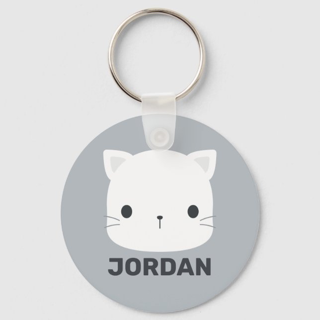 Cute Cat med Personlig Namn Nyckelring (Framsida)