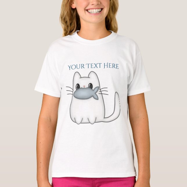 Cute Cat med prisvärd fisk T Shirt (Framsida)