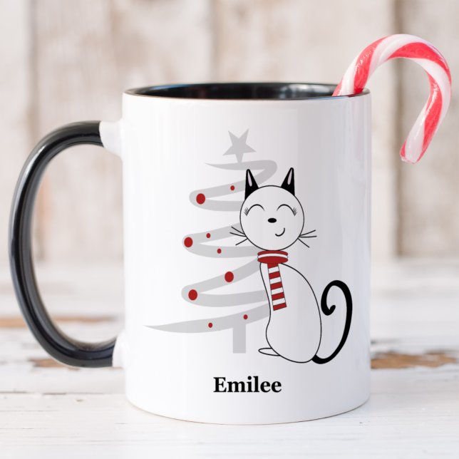 Cute Cat med Red Scarf jul Mugg (Skapare uppladdad)