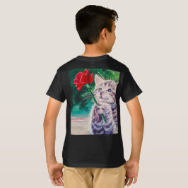 Cute cat med röd blomma t shirt