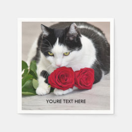 Cute cat med röd ros pappersservett