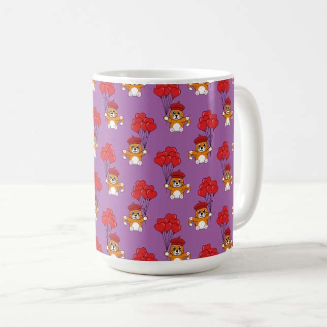 Cute Cat med röda hjärtballonger Kaffemugg (Framsida höger)