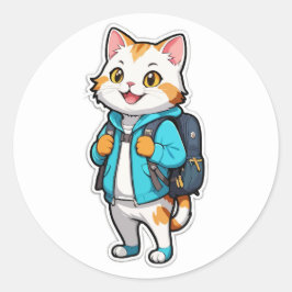 Cute Cat med ryggsäcksfästen - Back to school Runt Klistermärke