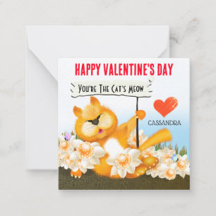 Cute Cat med Sign Classroom Valentine Anteckningskort