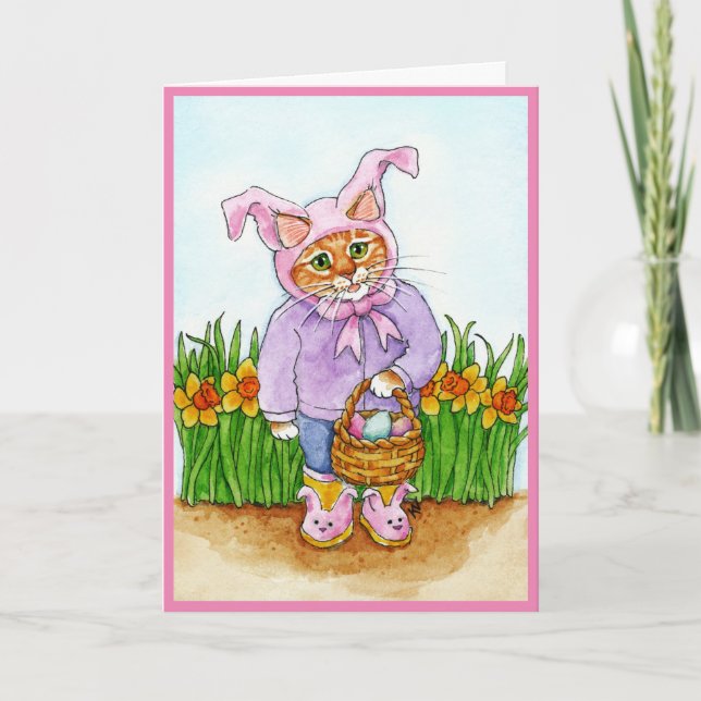 Cute Cat med skyddsmedel i bunny kostym-Påsk-kort Helgkort (Framsida)