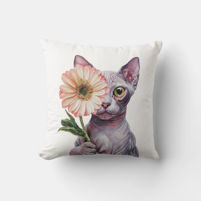 Cute Cat med stor blomma| Ad,Smart Cat Kudde (Framsida)