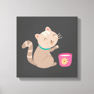 Cute cat med tekopp tecknad canvastryck