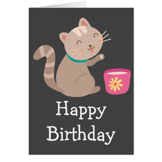 Cute cat med tekopp tecknad hälsningskort (Framsidan)