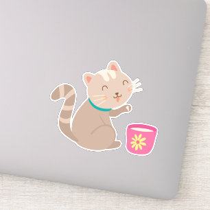 Cute cat med tekopp tecknad klistermärken
