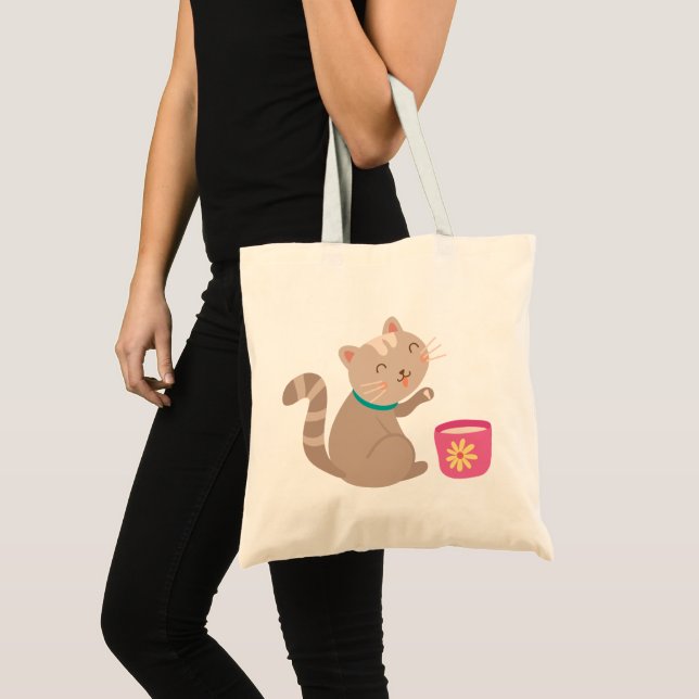 Cute cat med tekopp tecknad tygkasse (Framsida (produkt))