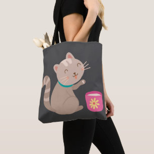 Cute cat med tekopp tecknad tygkasse