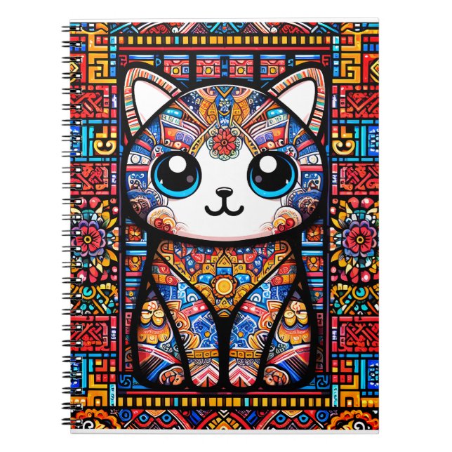Cute Cat med traditionell charm från Mönster Anteckningsbok (Framsidan)