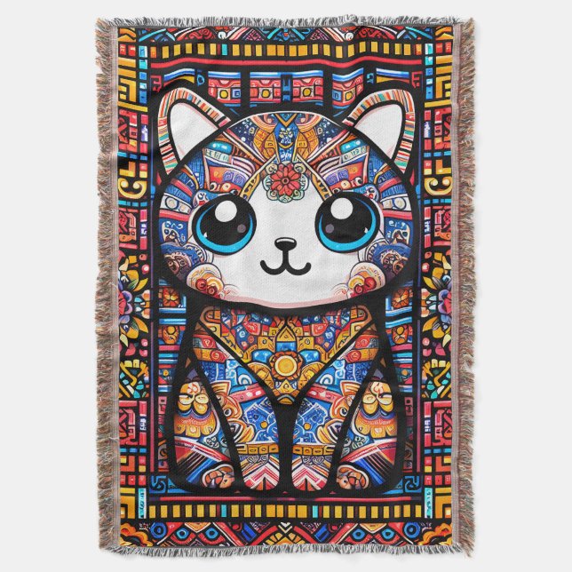 Cute Cat med traditionell charm från Mönster Filt (Framsidan Vertikal)