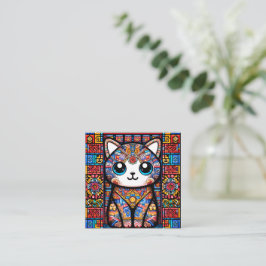 Cute Cat med traditionell charm från Mönster Fyrkantigt Visitkort