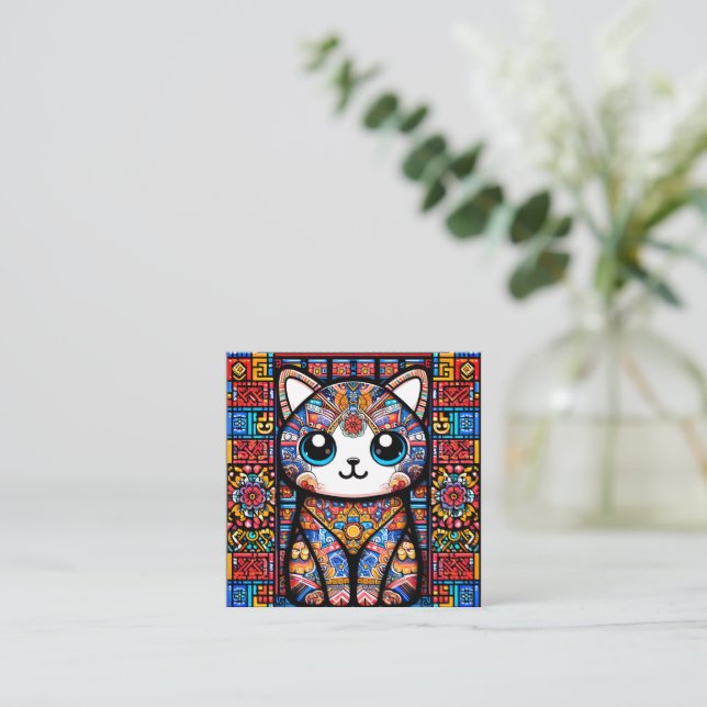 Cute Cat med traditionell charm från Mönster Fyrkantigt Visitkort (Stående Fram)