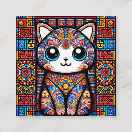 Cute Cat med traditionell charm från Mönster Fyrkantigt Visitkort