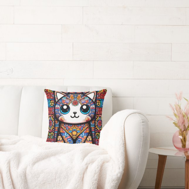 Cute Cat med traditionell charm från Mönster Kudde (Soffa)