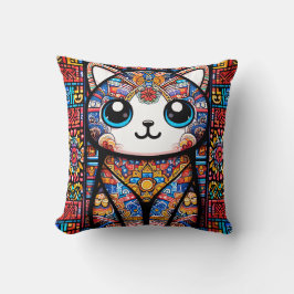 Cute Cat med traditionell charm från Mönster Kudde