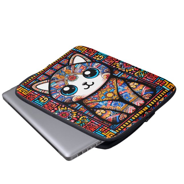Cute Cat med traditionell charm från Mönster Laptop Fodral (Framre botten)