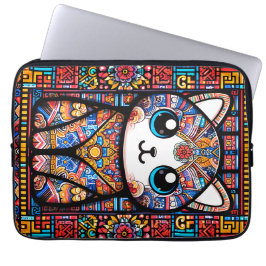 Cute Cat med traditionell charm från Mönster Laptop Fodral