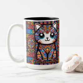 Cute Cat med traditionell charm från Mönster Två-Tonad Mugg