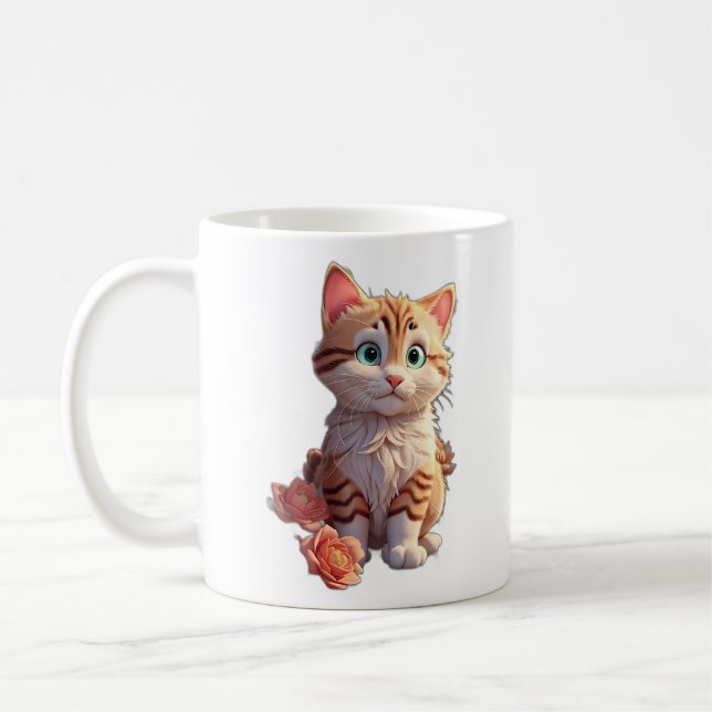 Cute Cat med vackra blommor Kaffemugg (Vänster)